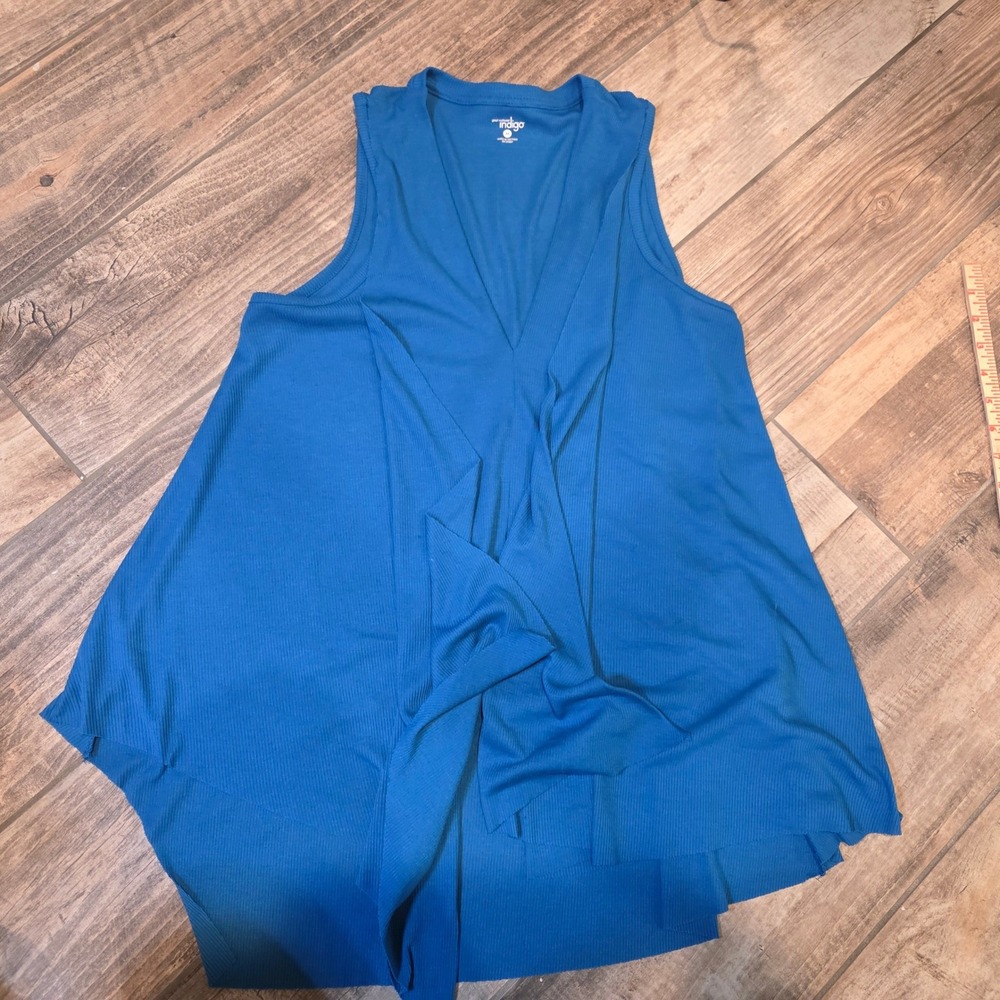 Grt Northwest Indigo Womens Medium Blue Ribbed V-Neck Handkerchief Hem Tank Top